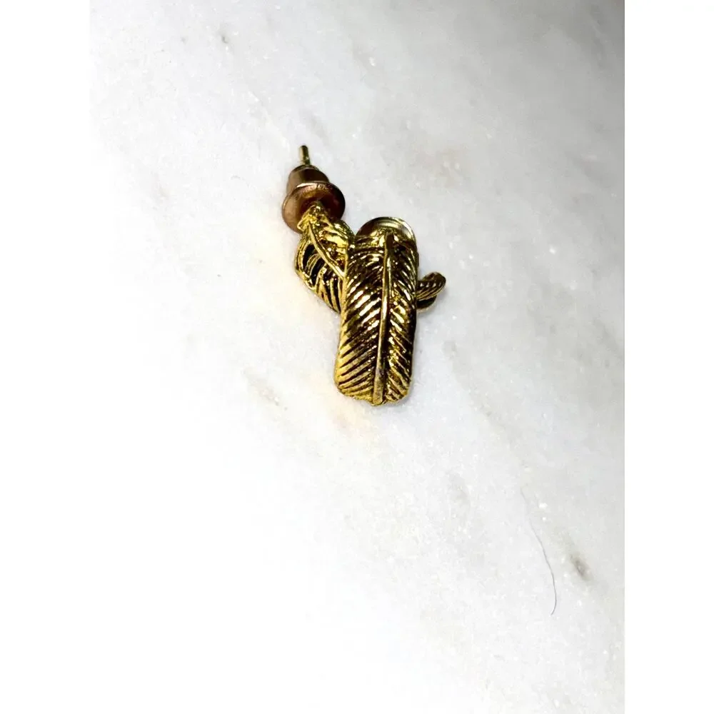 Gold Plated Textured Leaf Post Back Earrings